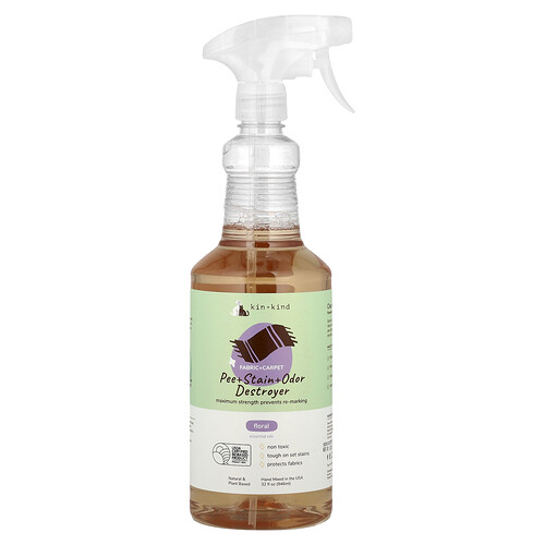 Kin+Kind, Pee + Stain + Odor Zerstörer, Pee + Flecken + Geruchszerstörer, Stoff +Teppich, Blumen, 946 ml (32 fl. oz.)