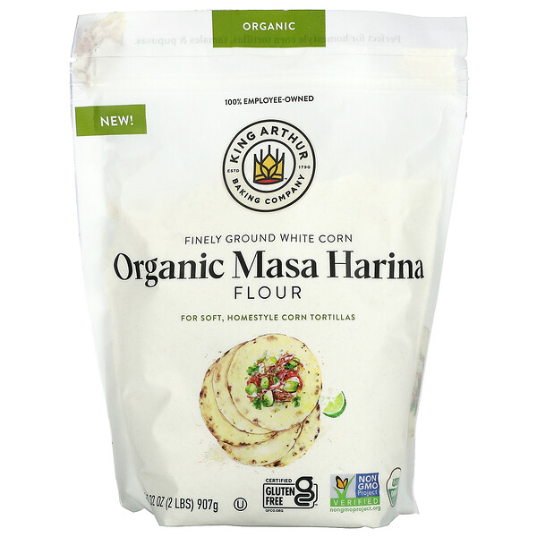 King Arthur Flour, Finely Ground White Corn Organic Masa Harina Flour, 2 lbs (907 g)