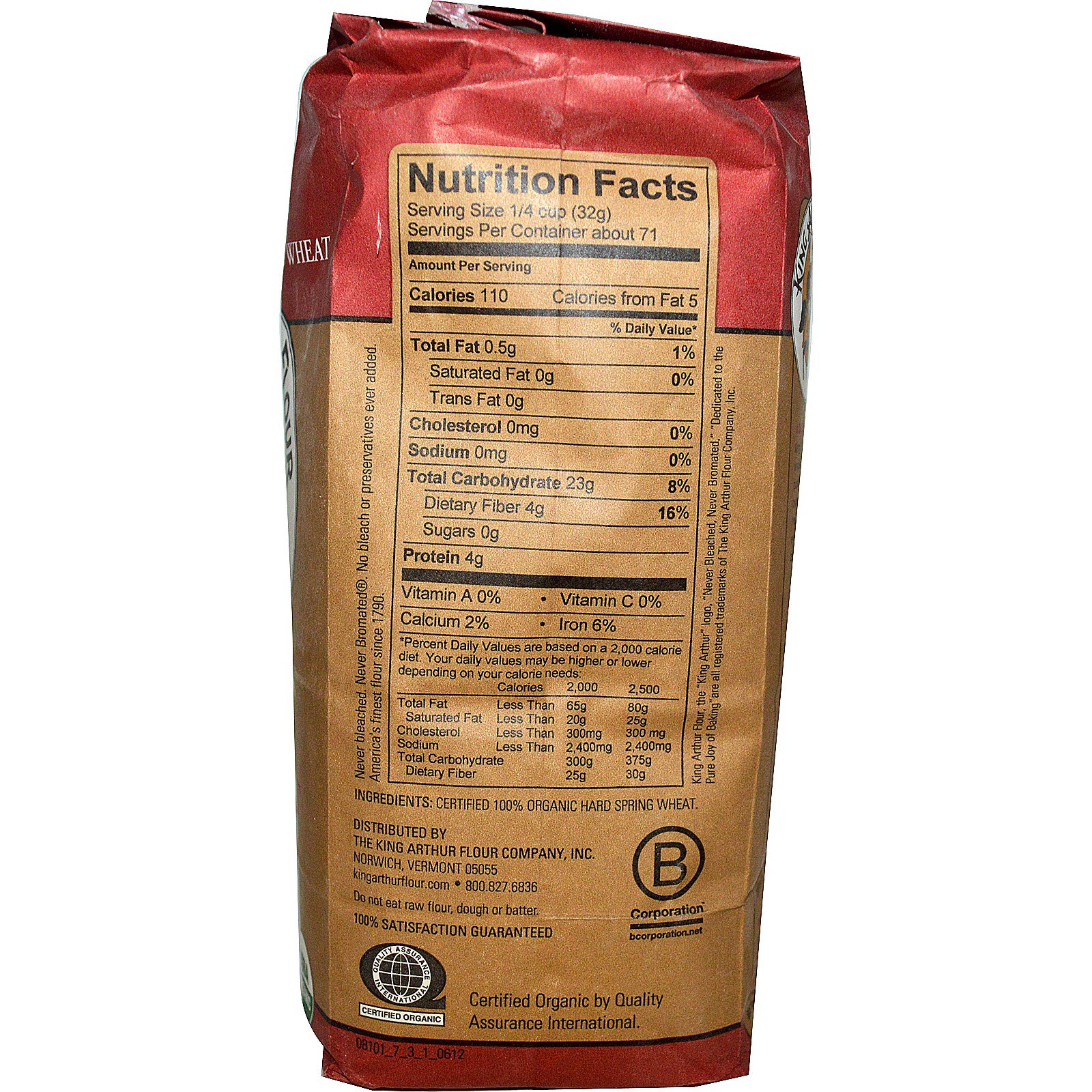 King Arthur 100 Whole Wheat Flour Nutrition Facts Bios Pics