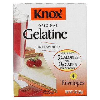 Knox, Original Gelatine, Unflavored, 4 Envelops, 1 oz (28 g)