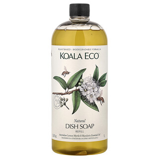 Koala Eco, Jabón para lavar platos natural, Reposición, Aceite esencial de mirto limón australiano y mandarina, 1 l (33,8 oz. líq.)