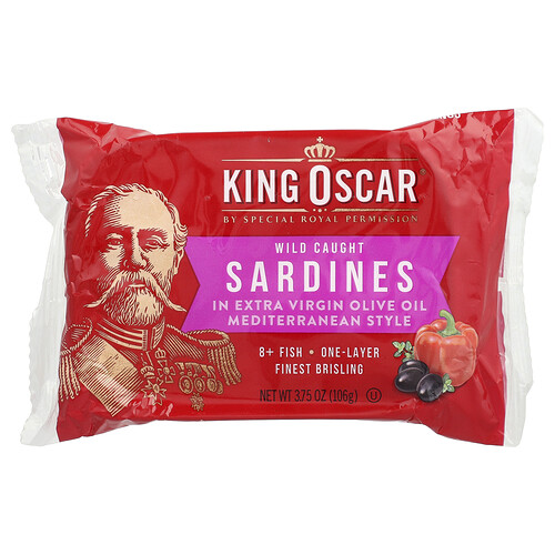 King Oscar Wild Caught Sardines in Extra Virgin Olive Oil, Mediterranean Style, 3.75 oz (106 g)