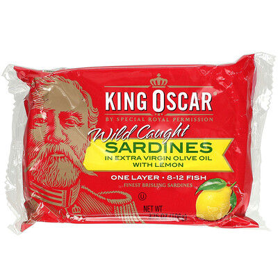 King Oscar Wild Caught, Sardines In Extra Virgin Olive Oil With Lemon, 3.75 oz (106 g)
