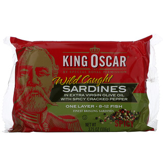 King Oscar, Wild Caught, Sardines In Extra Virgin Olive Oil, One Layer 8-12 Fish, 3.75 oz (106 g)