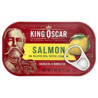 King Oscar, Salmão sem Pele e sem Espinha em Óleo de Oliva com Limão, 115 g (4,05 oz)