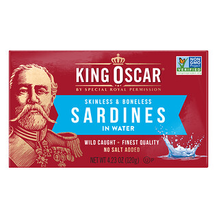 King Oscar, Sardinas sin piel ni espinas en agua, 120 g (4,23 oz)