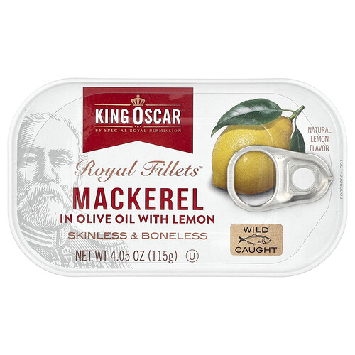 King Oscar Royal Fillets™, Mackerel in Olive Oil with Lemon, 4.05 oz (115 g)