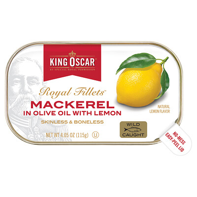 King Oscar Royal Fillets, скумбрия в оливковом масле с лимоном, 115 г (4,05 унции)