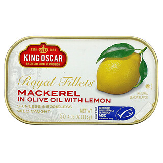 King Oscar, Royal Fillets, Mackerel In Olive Oil With Lemon,  4.05 oz ( 115 g)