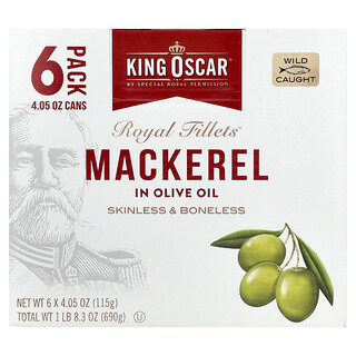 King Oscar, Royal Fillets, Mackerel In Olive Oil, 6 Pack, 4.05 oz (115 g) Each