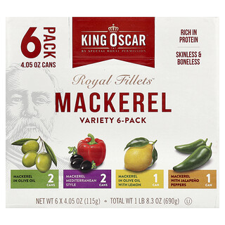 King Oscar, Royal Filets™, Paquete surtido de caballas, 6 latas, 115 g (4,05 oz) cada una