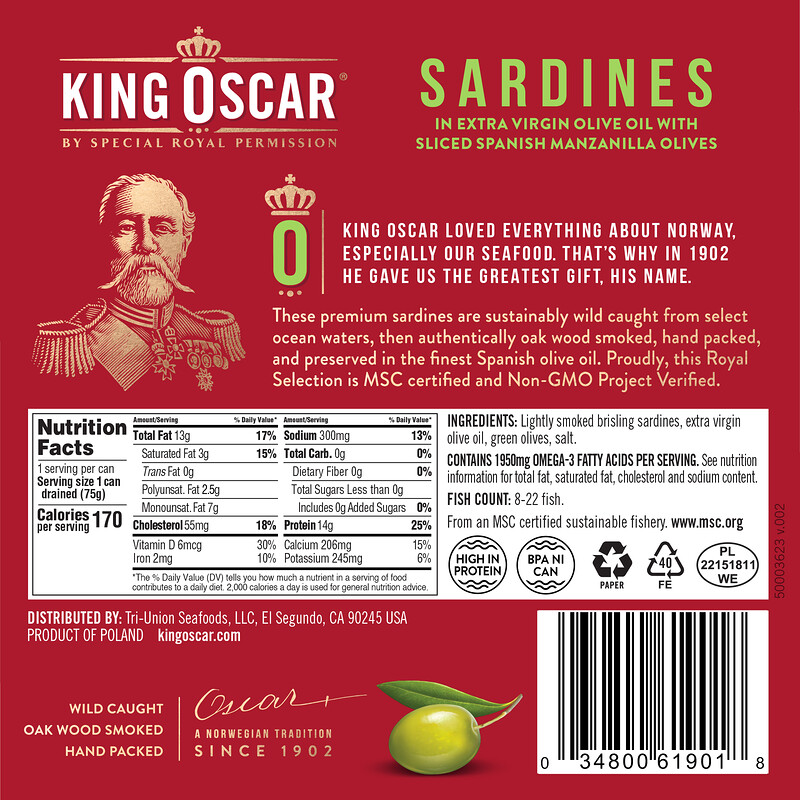 King Oscar, Sardines In Extra Virgin Olive Oil With Sliced Spanish
