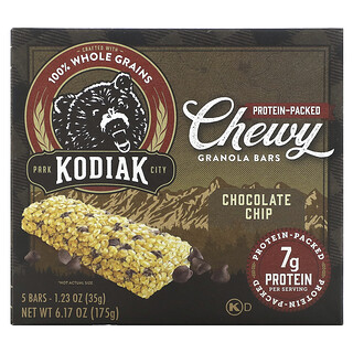 Kodiak Cakes, Chewy Granola Bars, Chocolate Chip, 5 repen, 35 g per stuk