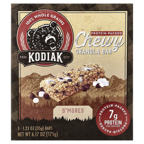 Kodiak Cakes, Chewy Granola Bars, S'mores, 5 Bars, 1.23 oz (35 g) Each