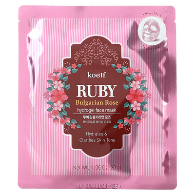 Koelf Ruby Bulgarian Rose, упаковка гидрогелевых масок для лица с рубином и розой, 5 шт. по 30 г (1,05 унции)