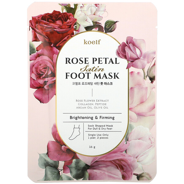 Koelf‏, Rose Petal Satin Foot Mask, 1 Pair, 16 g