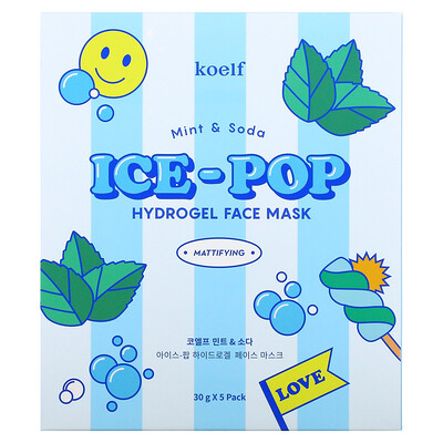 Купить Koelf Гидрогелевая маска для лица Ice-Pop, с мятой и содовой, 5 шт., 30 г