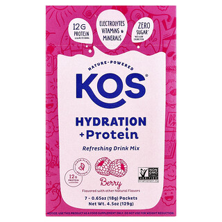 KOS, Hydration + Protein, Refreshing Drink Mix, Berry, 7 Packets, 0.65 oz (18 g) Each