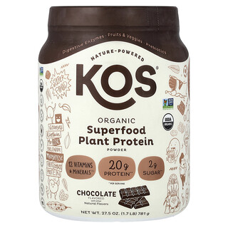 KOS, Biologisch superfood plantaardig eiwitpoeder, chocoladesmaak, 781 g