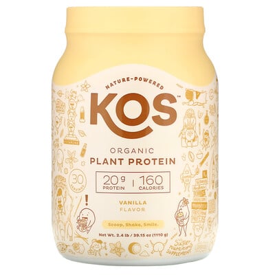 KOS органический растительный протеин, ваниль, 1110 г (2,4 фунта)