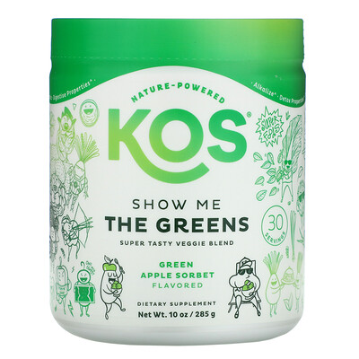 

KOS Show Me The Greens, супервкусная овощная смесь, сорбе из зеленого яблока, 285 г (10 унций)