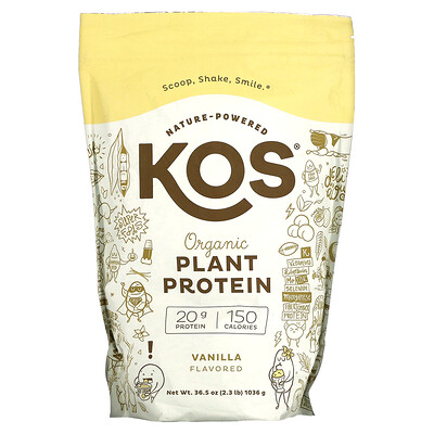 KOS Органический растительный протеин, ваниль, 1036 г (2,3 фунта)