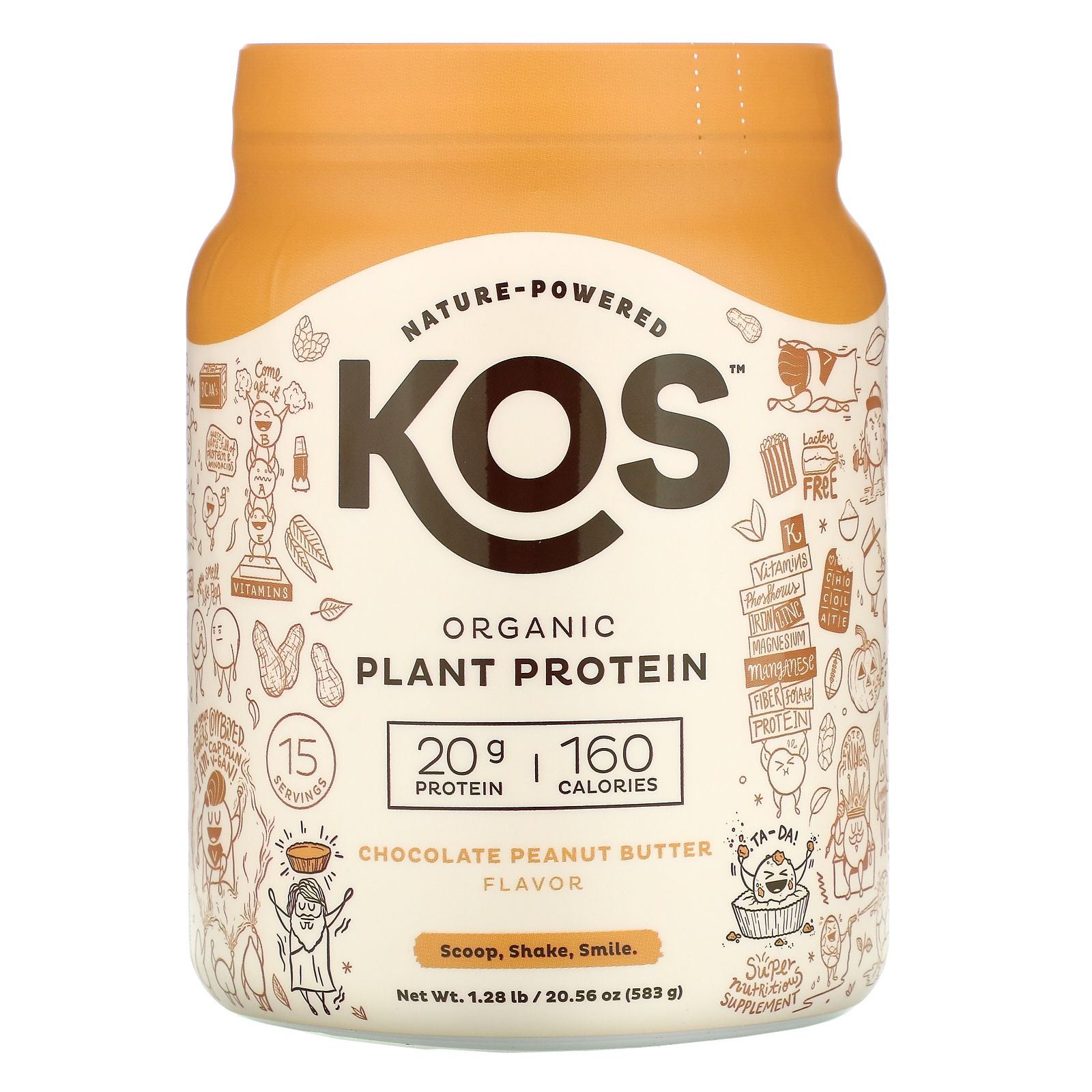 KOS, Organic Plant Protein, Chocolate Peanut Butter, 1.28 lb (583 g ...