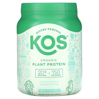 

KOS, Organic Plant Protein, Unflavored & Unsweetened, 1.5 lb (680 g)