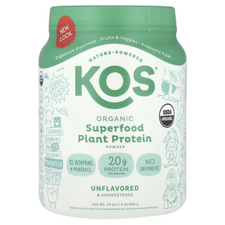 KOS, Proteína vegetal de superalimentos orgánicos en polvo, Sin sabor ni endulzante, 680 g (1,5 lb)
