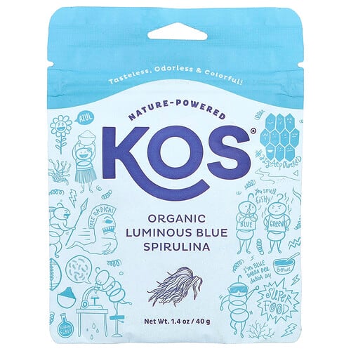 Kos Organic Luminous Blue Spirulina Powder, 1.4 oz (40 g)