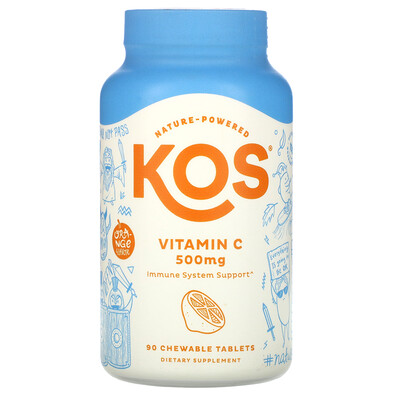 KOS Vitamin C, Orange Flavor, 500 mg, 90 Chewable Tablets