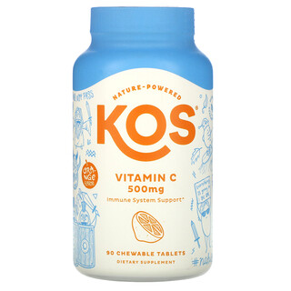 KOS, 維生素 C，橙味，500 毫克，90 粒咀嚼片