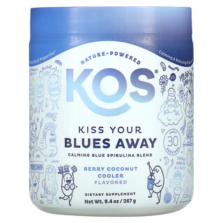 KOS, Kiss Your Blues Away（リフレッシュタイムをサポート）、穏やかな日々をサポートするブルースピルリナブレンド、ベリーココナッツクーラー、267g（9.4オンス）