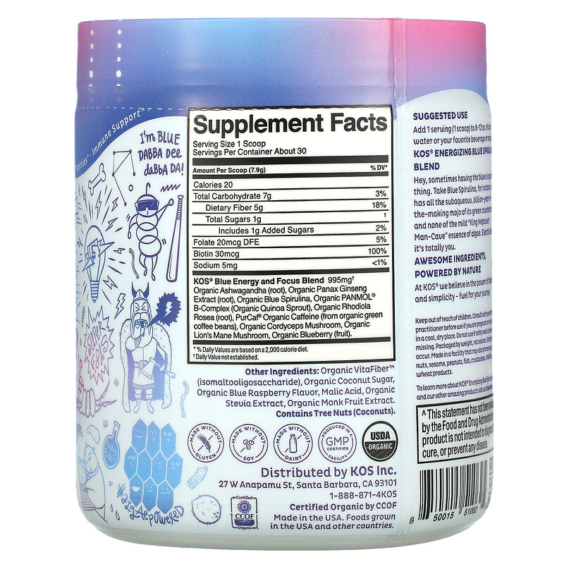 KOS, Bolt from the Blue, Energizing Blue Spirulina Blend, Electric