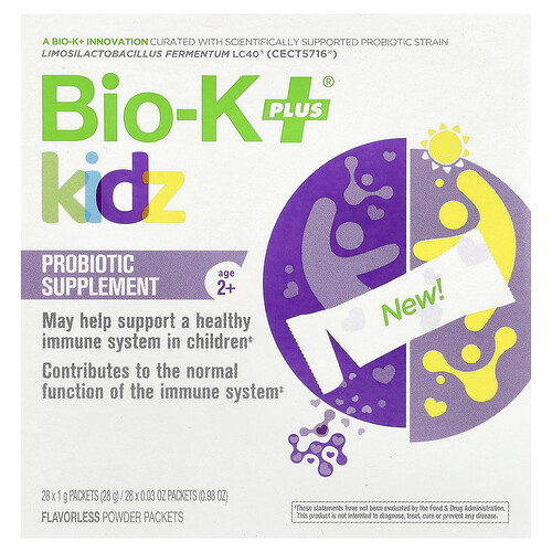 Bio-K+, Kidz, Probiotic Supplement, probiotisches Ergänzungsmittel, ab 2 Jahren, geschmacksneutral, 28 Päckchen, je 1 g (0,04 oz.)