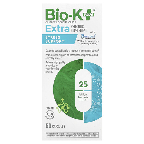 Bio-K+, Extra Probiotic Supplement, Probiotikum bei Stress, Unterstützung bei Stress mit Sensoril®, 60 Kapseln
