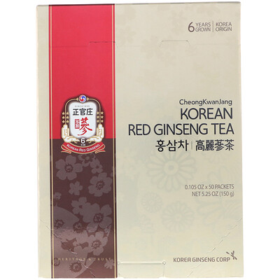 Cheong Kwan Jang Чай из корейского красного женьшеня, 50 пакетиков, 0,105 унц. (3 г) каждый