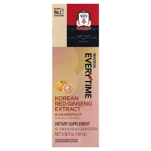 JungKwanJang, Korean Red Ginseng Extract, Everytime, Koreanischer Roter Ginseng-Extrakt, Grapefruit, 10 Sticks, je 10 ml (0,34 fl. oz.).