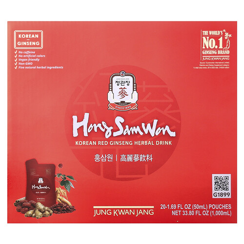 Jungkwanjang Korean Red Ginseng Herbal Drink, 20 Pouches, 1.69 fl oz (50 ml) Each
