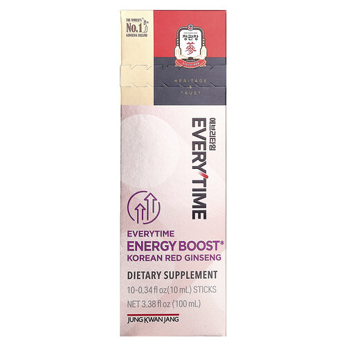 Jungkwanjang Korean Red Ginseng, Everytime Energy Boost, 10 Sticks, 0.34 fl oz (10 ml) Each