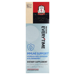 JungKwanJang, Everytime, Immune Support, Korean Red Ginseng & Elderberry, 10 Liquid Sticks, 0.34 fl oz (10 ml) Each
