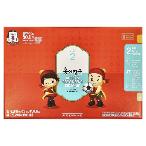 JungKwanJang, Korean Red Ginseng Kid Tonic, Schritt 2, 5-7 Jahre, 30 Beutel, je 20 ml (0,68 fl. oz.)