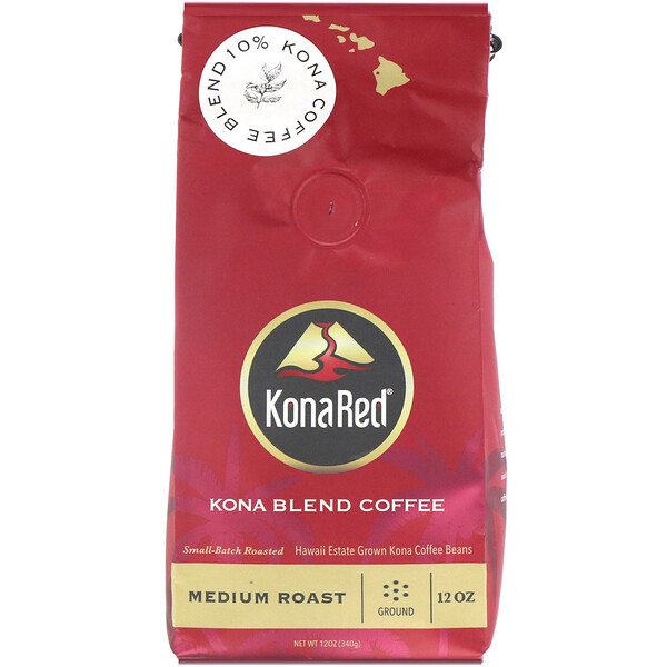 KonaRed Corp, コナブレンドコーヒー、ミディアムロースト、粉状、12オンス（340 g）