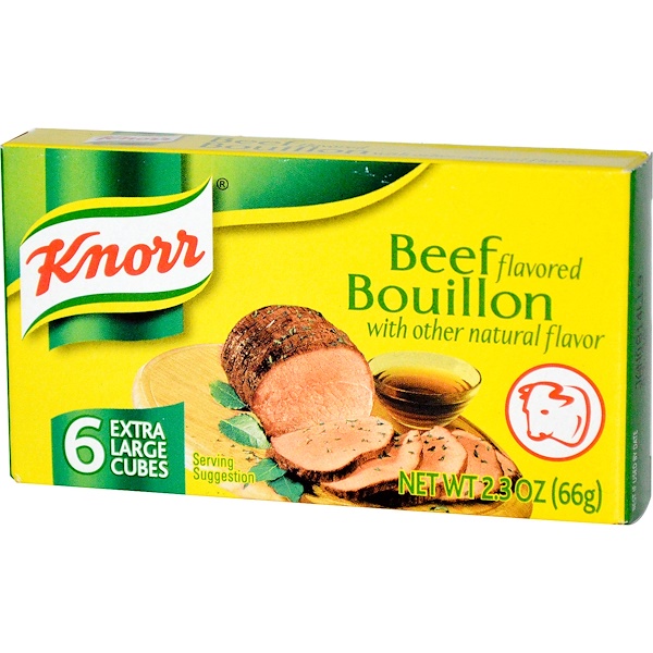 Knorr, Ароматный говяжий бульон, 6 экстра больших кубиков, 2,3 унции (66 г) (Discontinued Item) 