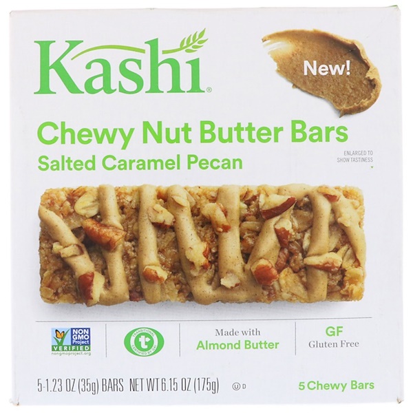 Kashi, Chewy Nut Butter Bars, Salted Caramel Pecan, 5 Chewy Bars, 1.23