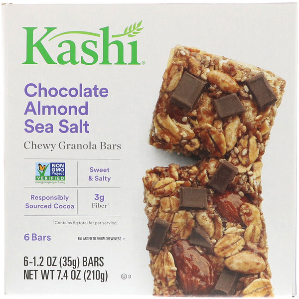 Kashi‏, חטיף גרנולה בטעם שוקולד עם שקדים ומלח. 6 יחידות, 35 גרם ליחידה