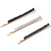 Kitsch, Pasadores con cuentas para el cabello, Negro y plateado, 3 piezas