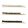 Kitsch, Beaded Bobby Pins, Black/Silver, 3 Pieces