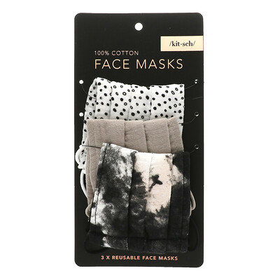 Kitsch многоразовые маски для лица из 100% хлопка, нейтральный оттенок, 3 шт. в упаковке