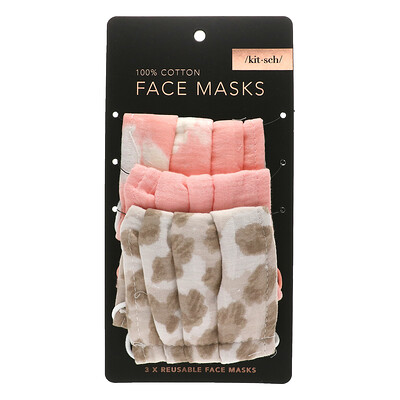 Kitsch маски для лица многоразового использования из 100% хлопка, розовые, 3 шт. в упаковке